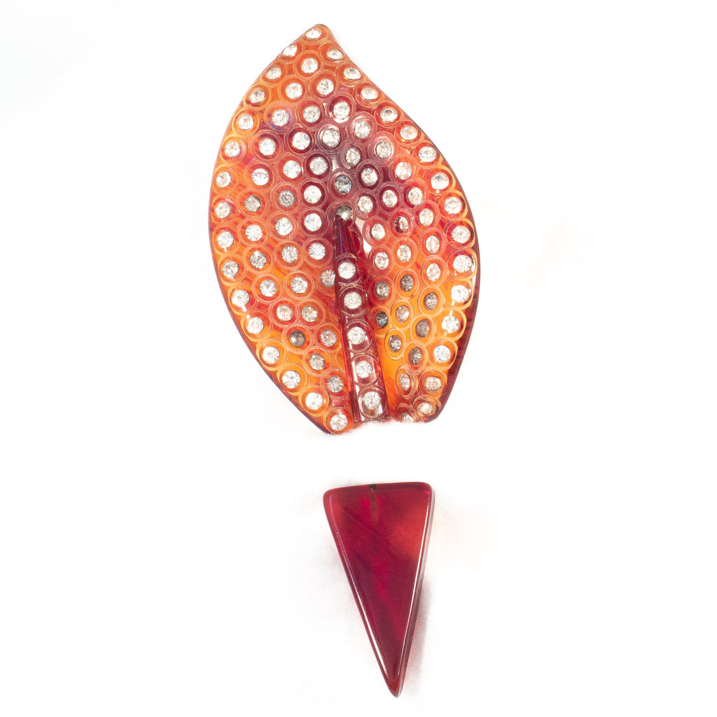Large Brown Marbled Plastic Rhinestone Screw Stickpin Vintage- Rhinestone Rosie