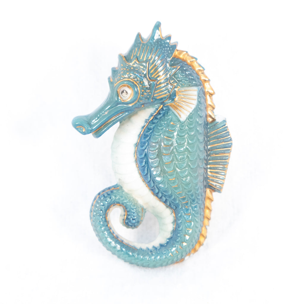 Arita Porcelain Sea Horse by Toshikane of Japan Brooch vintage - Rhinestone Rosie