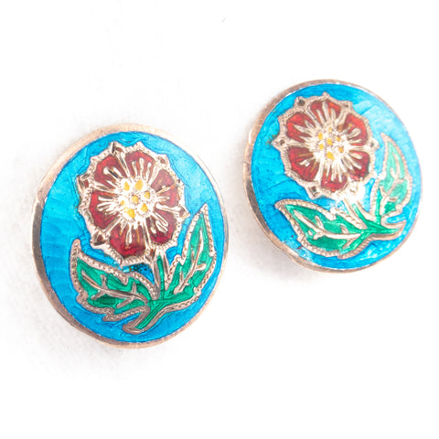 Siam Sterling Enamel Flower Earrings