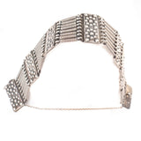 Latvian 875 Silver Flower Link Bracelet Vintage - Rhinestone Rosie