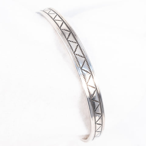 Sterling Silver Stamped Triangle Pattern Bangle Bracelet