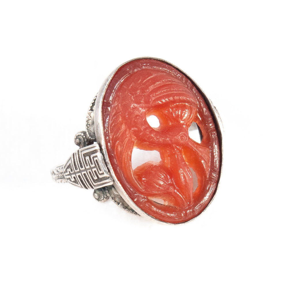 Chinese Phoenix Ring Sterling Silver Vintage  - Rhinestone Rosie