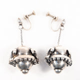Fleur de Lis Sterling Silver Ball Dangle Earrings Vintage - Rhinestone Rosie