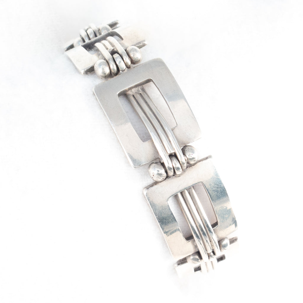 Sterling Silver Mexican Geometric Link Bracelet by Reveri vintage - Rhinestone Rosie