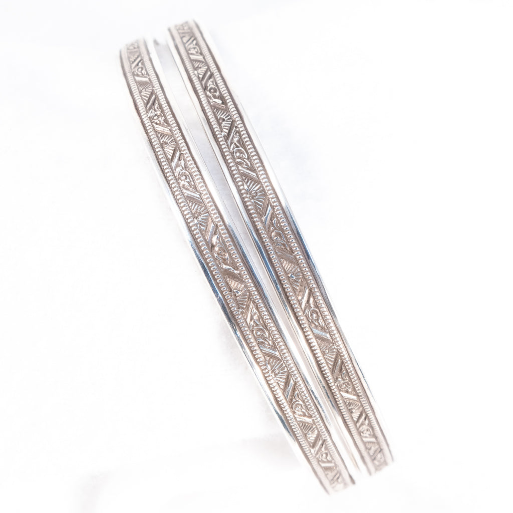 Sterling Silver Bangle Bracelet - set of 2 - vintage - Rhinestone Rosie