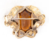 Topaz Glass Hexagon Brooch with Dragons Chinese orJapanese vintage antique - Rhinestone Rosie