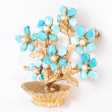 Turquoise Bonsai Tree Brooch Swoboda Vintage - Rhinestone Rosie