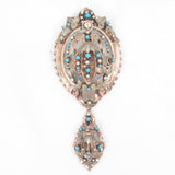 Victorian Locket Brooch in Bicolor Gold with Seed Pearls and Turquoise - 1840s-1880s - Rhinestone Rosie