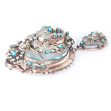 Victorian Locket Brooch in Bicolor Gold with Seed Pearls and Turquoise - 1840s-1880s - Rhinestone Rosie